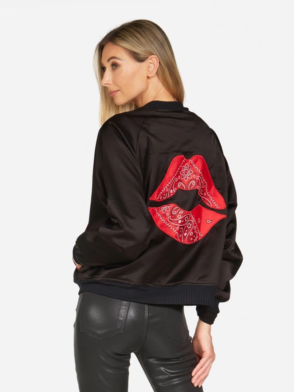 Lauren Moshi Trishelle Bomber Jacket in Black & Red Bandana Size M